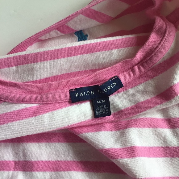 RALPH LAUREN POLO PONY V NECK STRIPED TEE SHIRT MEDIUM - Picture 8 of 11